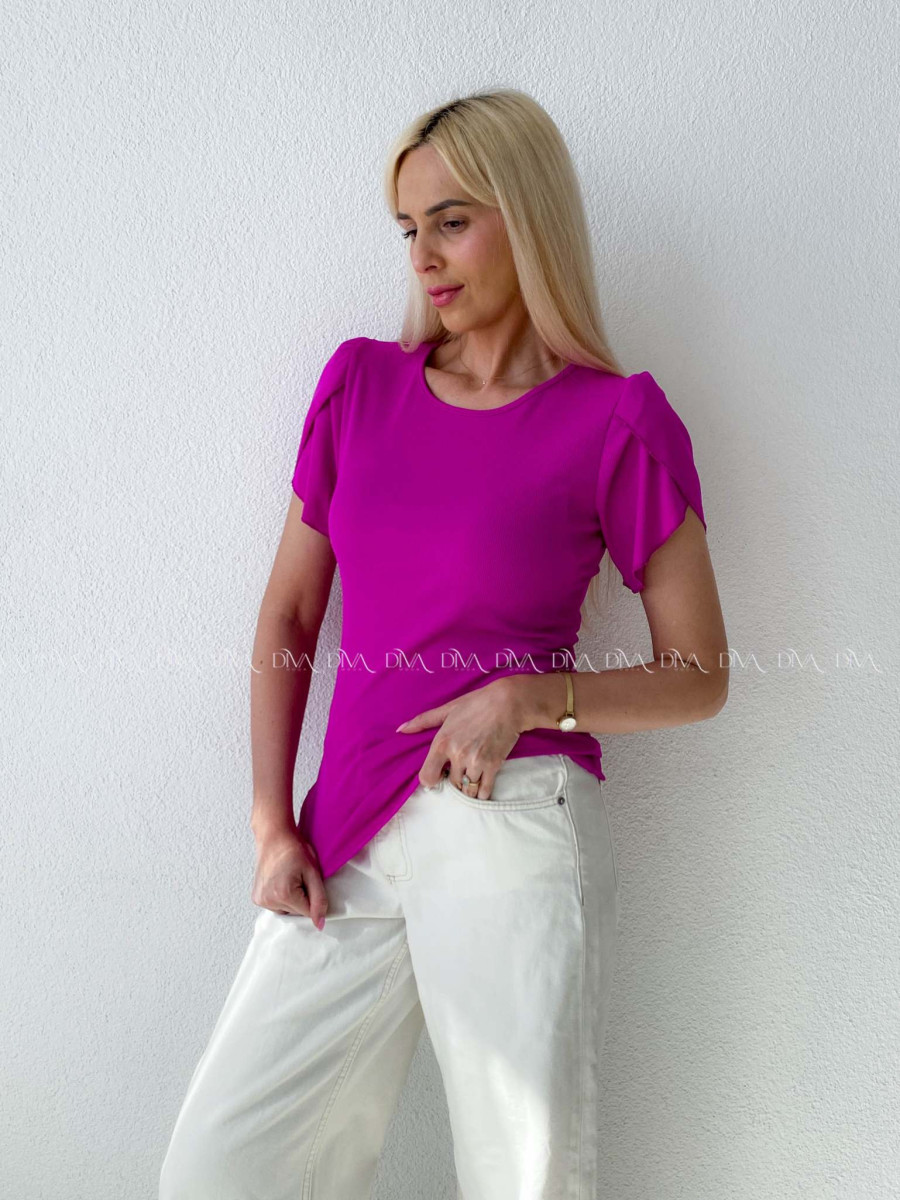 Rebrovaný top s tulipánovými rukávmi magenta AB 200
