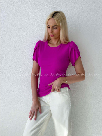 Rebrovaný top s tulipánovými rukávmi magenta AB 200
