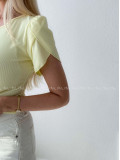 Rebrovaný top s tulipánovými rukávmi žltý AB 200