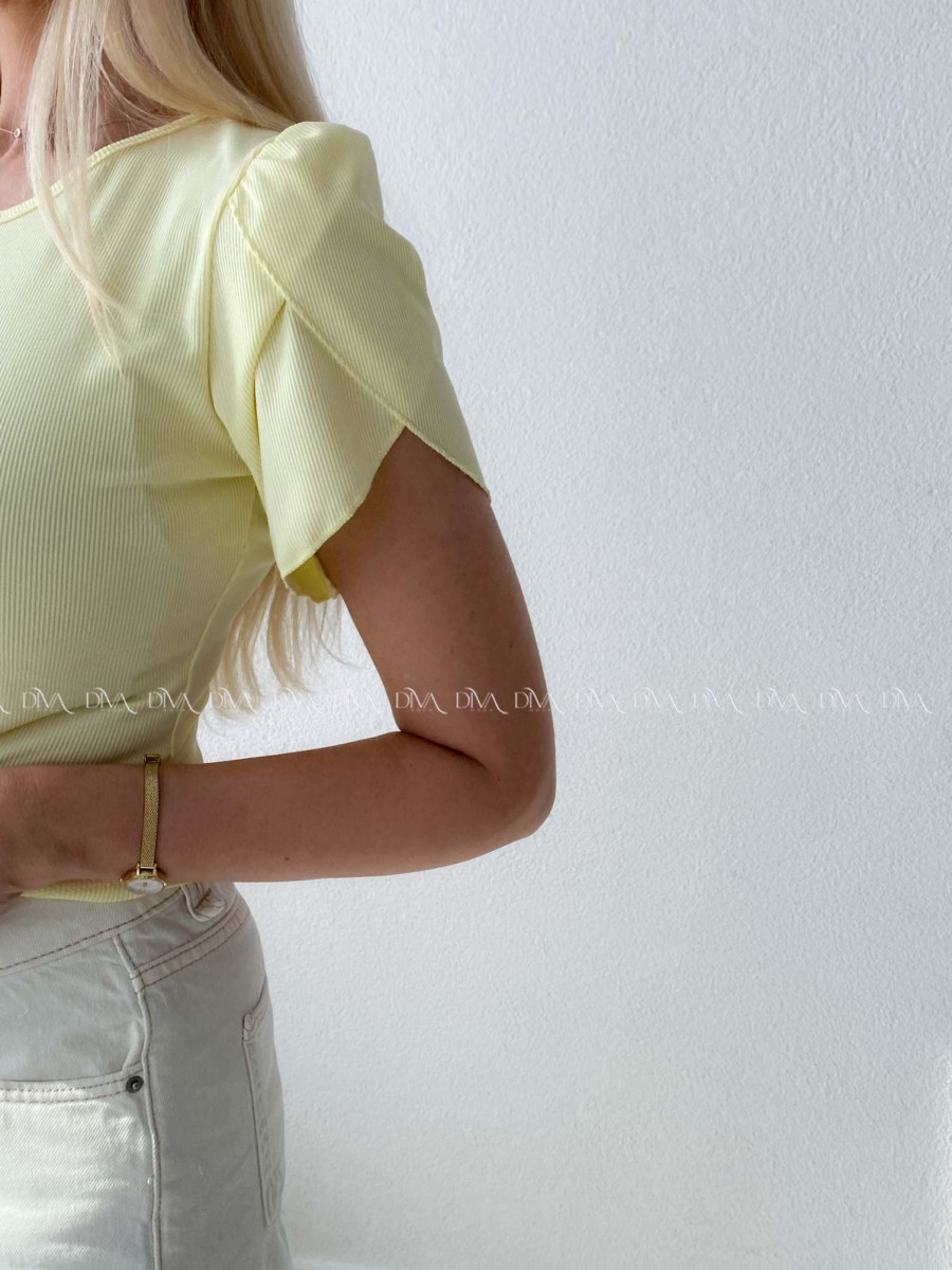 Rebrovaný top s tulipánovými rukávmi žltý AB 200