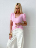 Rebrovaný top s riasenými rukávmi ružový Mirau AB 204