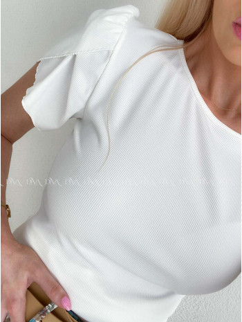 Rebrovaný top s tulipánovými rukávmi biely AB 200