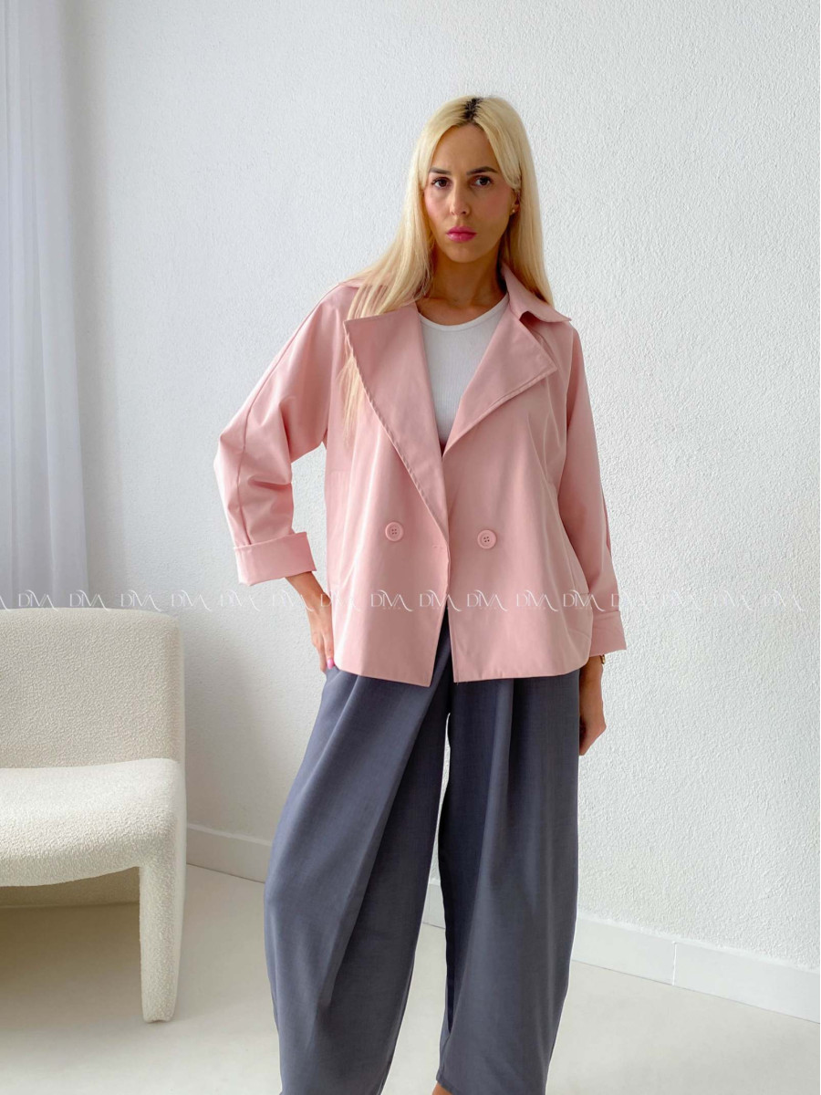 Skrátený trench coat pudrovo ružový AB 136