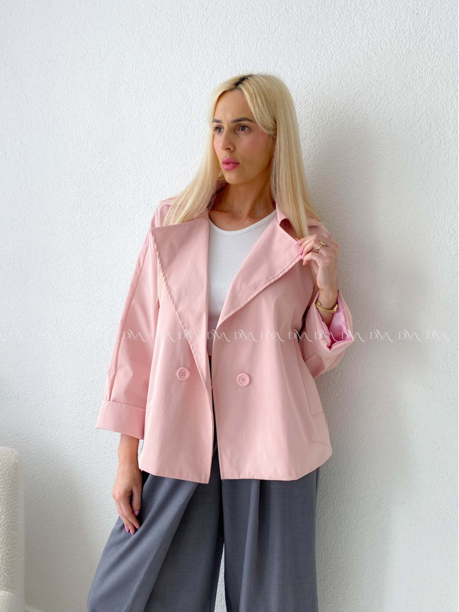 Skrátený trench coat pudrovo ružový AB 136