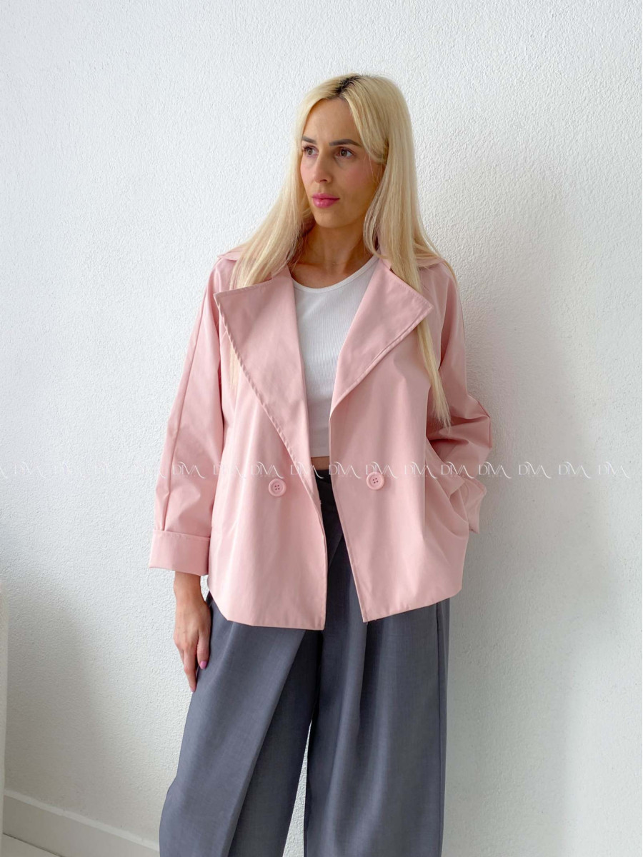 Skrátený trench coat pudrovo ružový AB 136