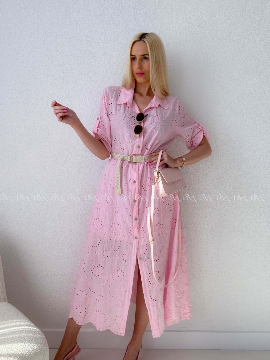 Dietované bavlnené midi šaty ružové AB 138