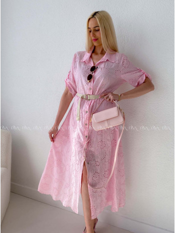 Dietované bavlnené midi šaty ružové AB 138