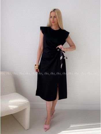 Hladké midi šaty s uzlom čierne AB 152