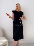 Hladké midi šaty s uzlom čierne AB 152