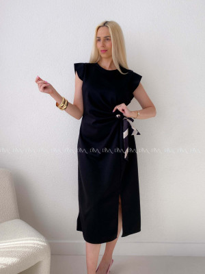 Hladké midi šaty s uzlom čierne AB 152