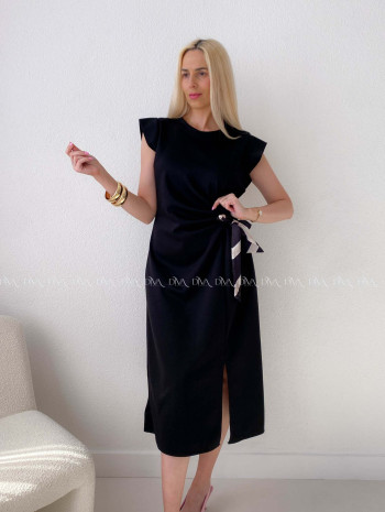 Hladké midi šaty s uzlom čierne AB 152