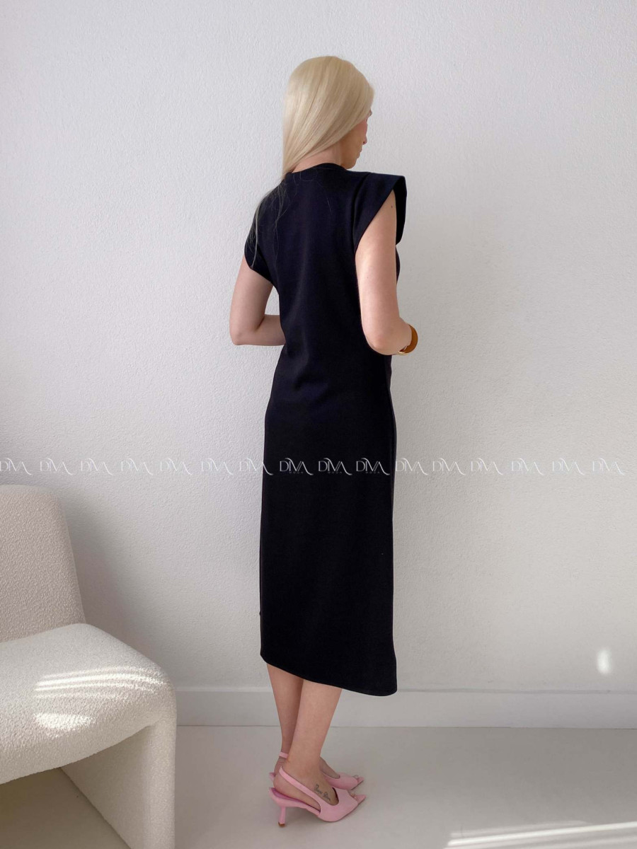 Hladké midi šaty s uzlom čierne AB 152