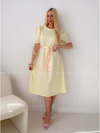 Hladké midi šaty s tulipánovými rukávy butter yellow AB 162