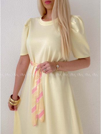 Hladké midi šaty s tulipánovými rukávy butter yellow AB 162