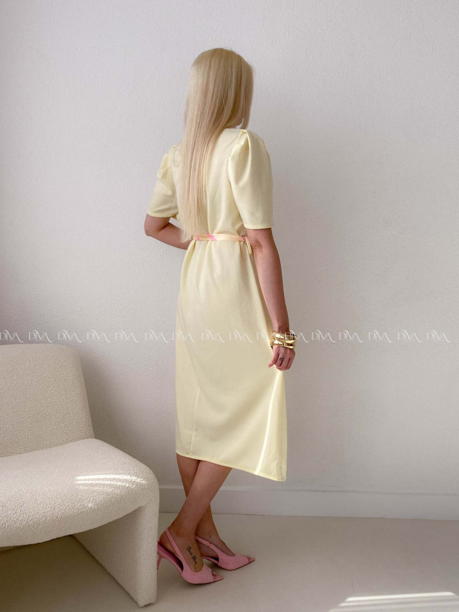 Hladké midi šaty s tulipánovými rukávy butter yellow AB 162