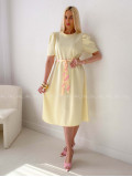 Hladké midi šaty s tulipánovými rukávy butter yellow AB 162