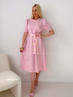 Hladké midi šaty s tulipánovými rukávmi ružové AB 162