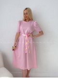 Hladké midi šaty s tulipánovými rukávmi ružové AB 162