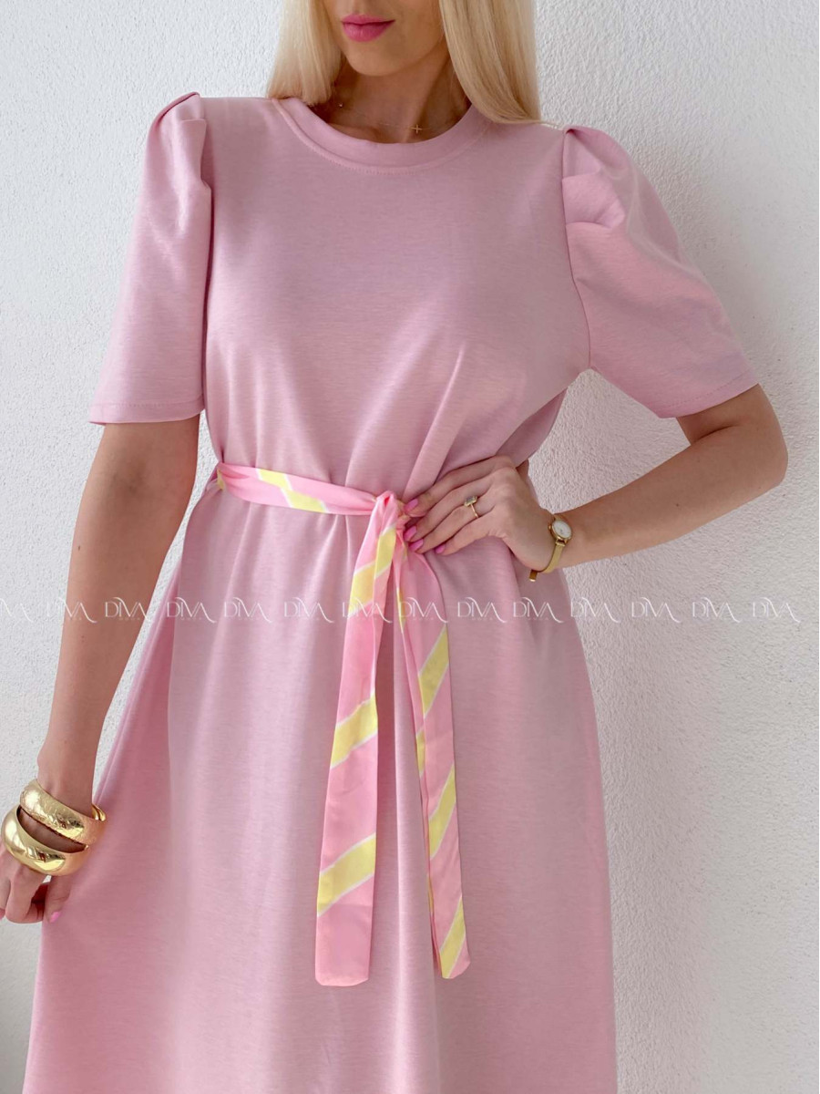 Hladké midi šaty s tulipánovými rukávmi ružové AB 162