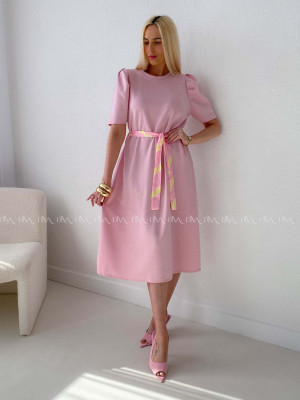 Hladké midi šaty s tulipánovými rukávmi ružové AB 162