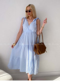Mušelínové maxi šaty s vázáním na ramenou baby modré AB 159