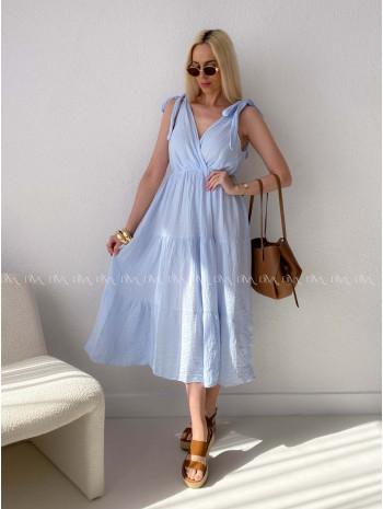 Mušelínové maxi šaty s vázáním na ramenou baby modré AB 159