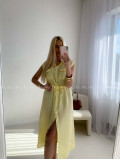 Ľanové midi šaty so sťahovaním v páse žlté AB 143
