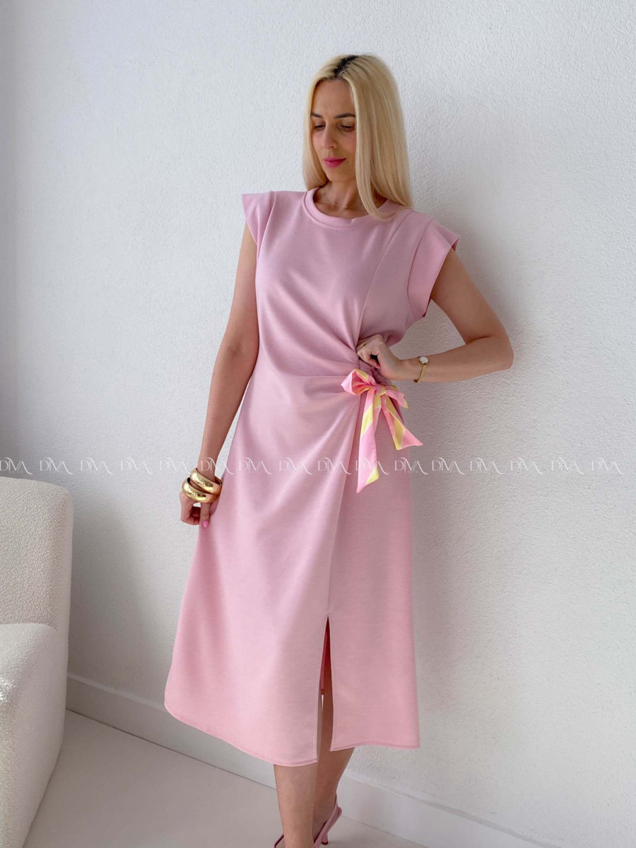 Hladké midi šaty s uzlom ružové AB 152