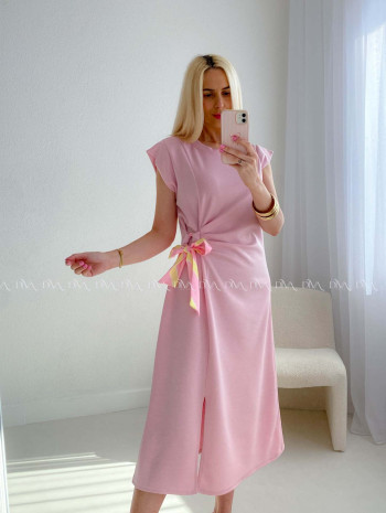Hladké midi šaty s uzlom ružové AB 152
