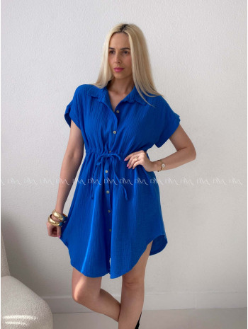 Mušelínové krátke košeľové šaty kráľovská modrá AB 158