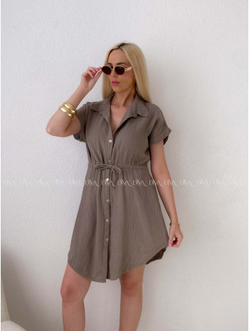 Mušelínové krátke košeľové šaty zemitá hnedá AB 158