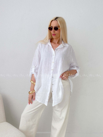 Ľanová predĺžená košeľa biela AB 142