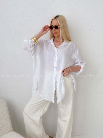Ľanová predĺžená košeľa biela AB 142