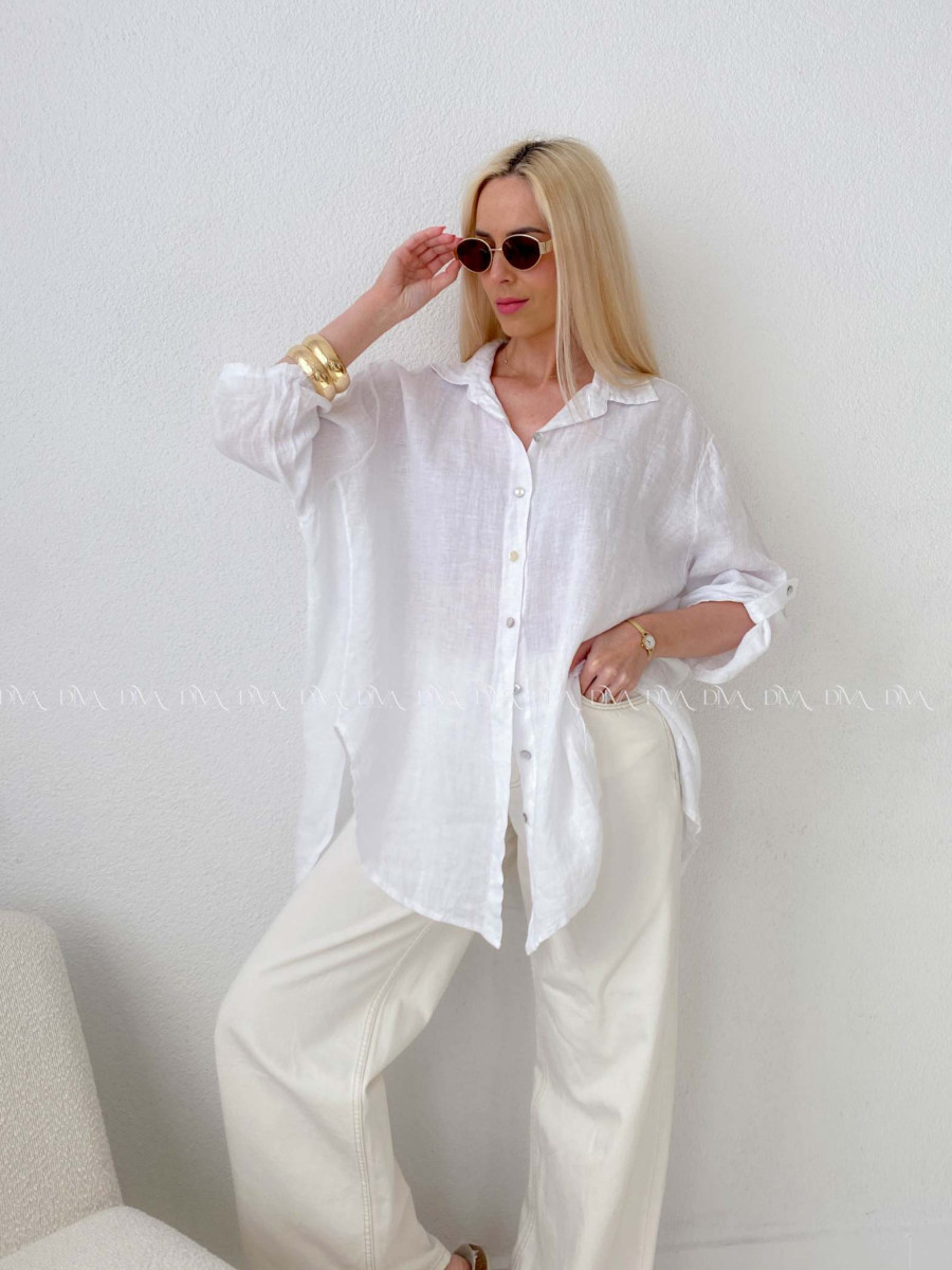 Ľanová predĺžená košeľa biela AB 142