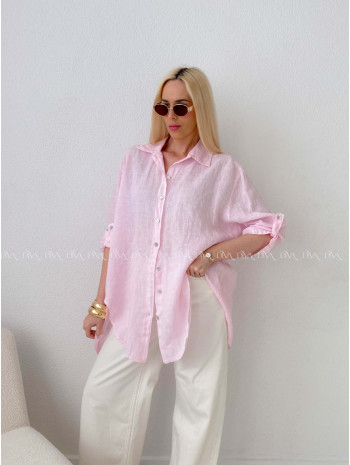 Ľanová predĺžená košeľa ružová AB 142