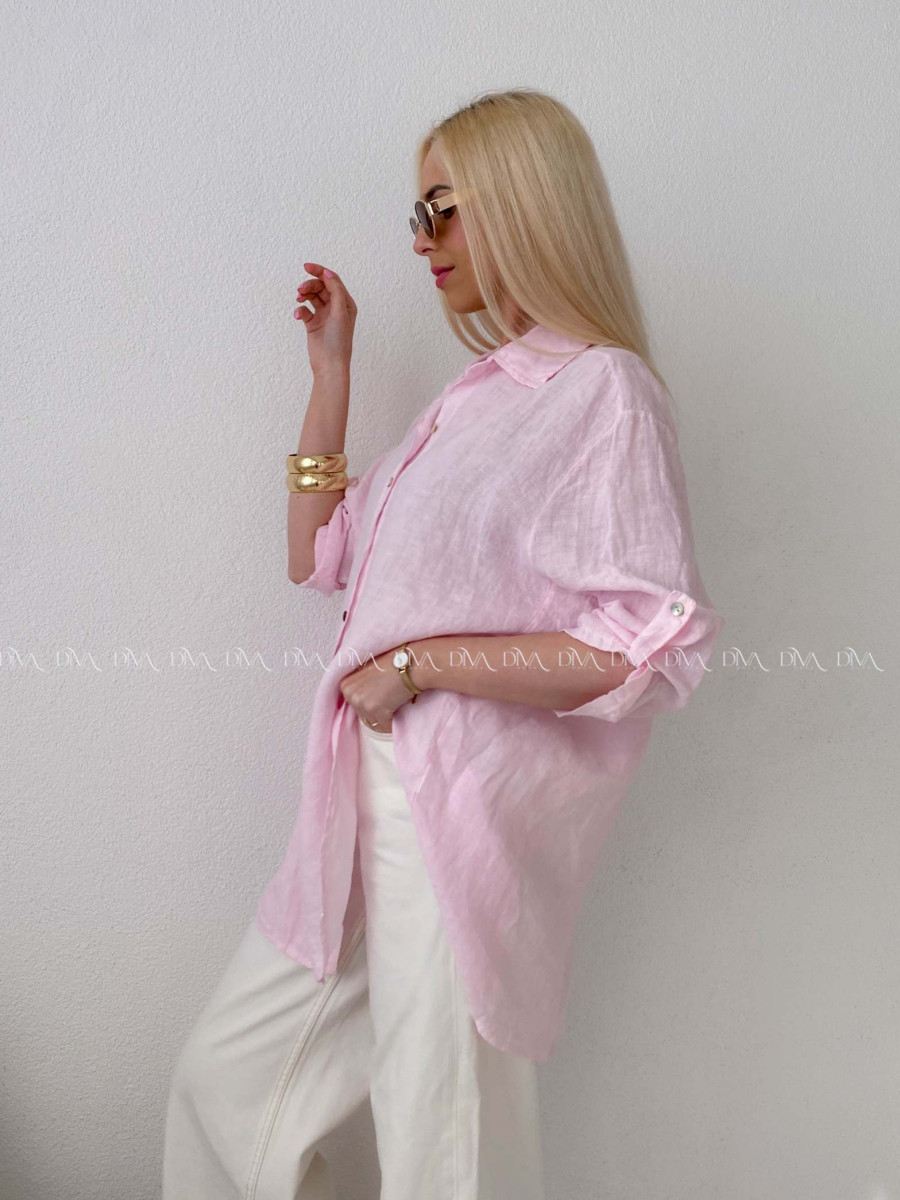 Ľanová predĺžená košeľa ružová AB 142