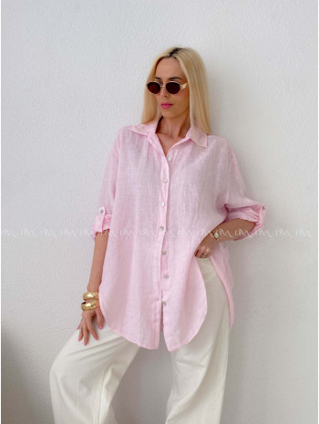 Ľanová predĺžená košeľa ružová AB 142