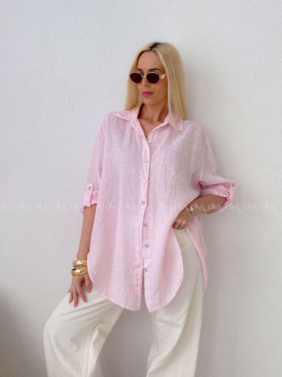Ľanová predĺžená košeľa ružová AB 142