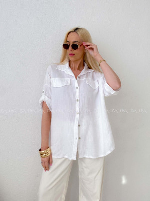 Mušelínová košeľa s falošnými vreckami biela AB 153