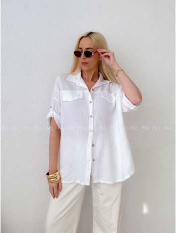 Mušelínová košile s falešnými kapsami bílá AB 153