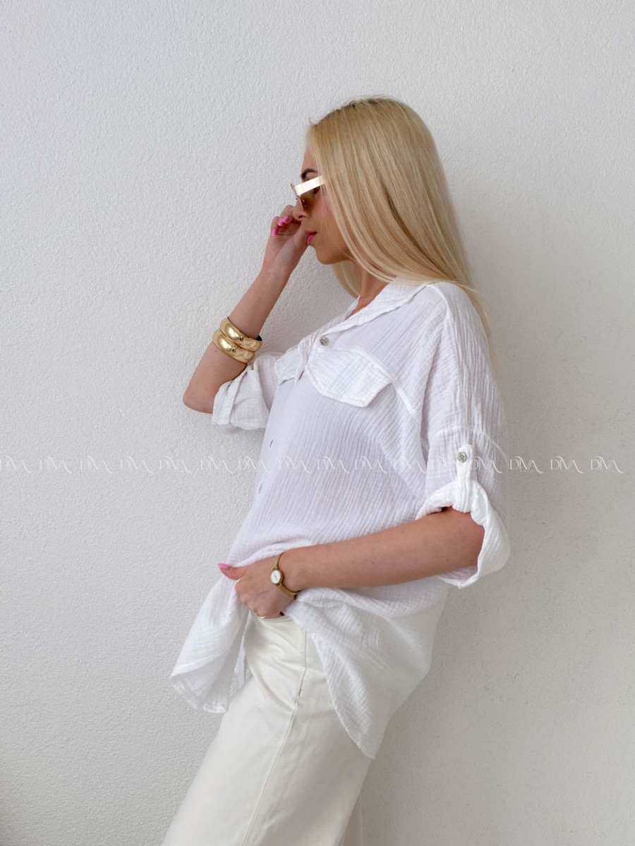 Mušelínová košile s falešnými kapsami bílá AB 153