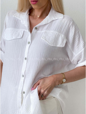 Mušelínová košile s falešnými kapsami bílá AB 153