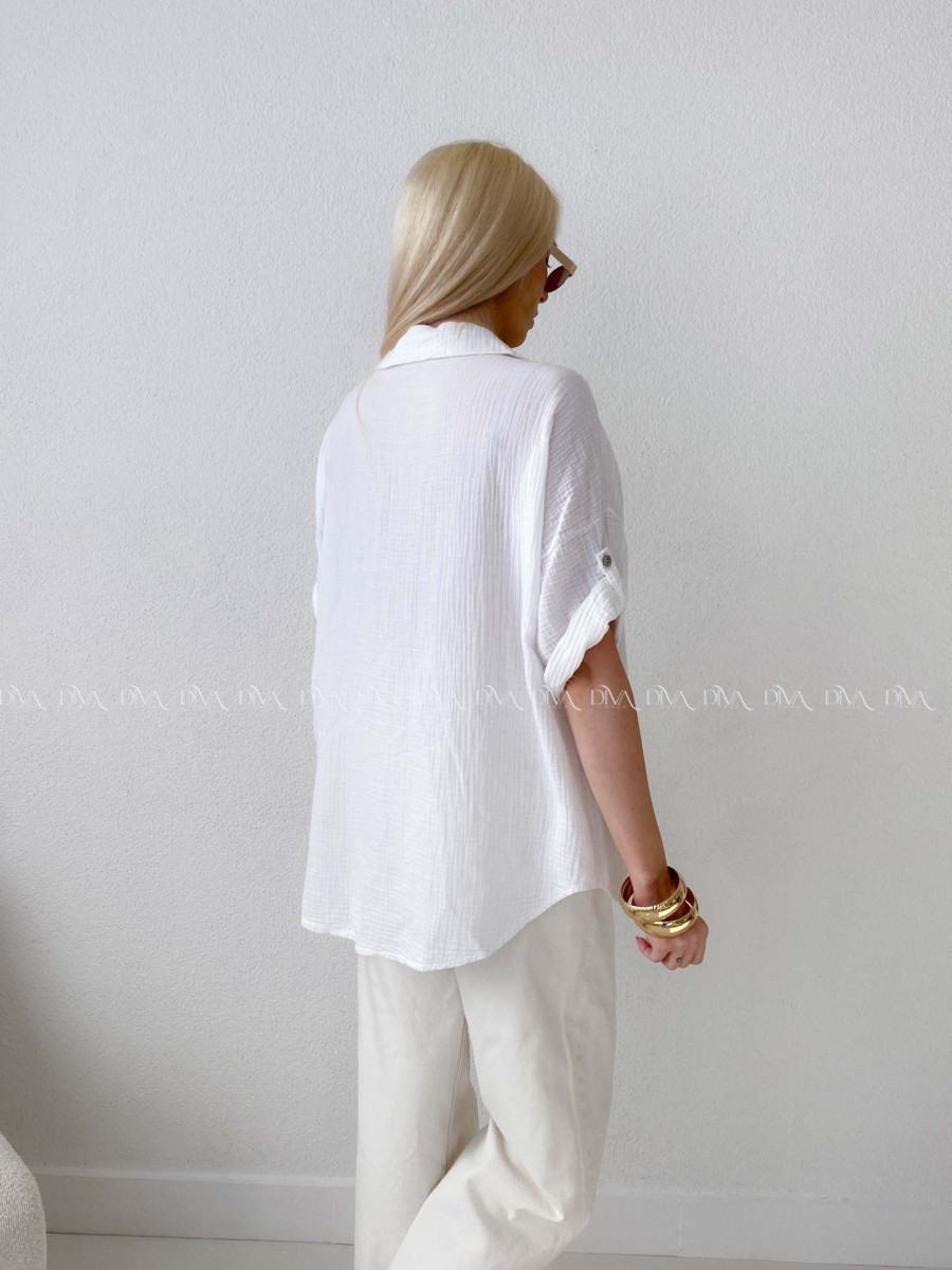 Mušelínová košile s falešnými kapsami bílá AB 153