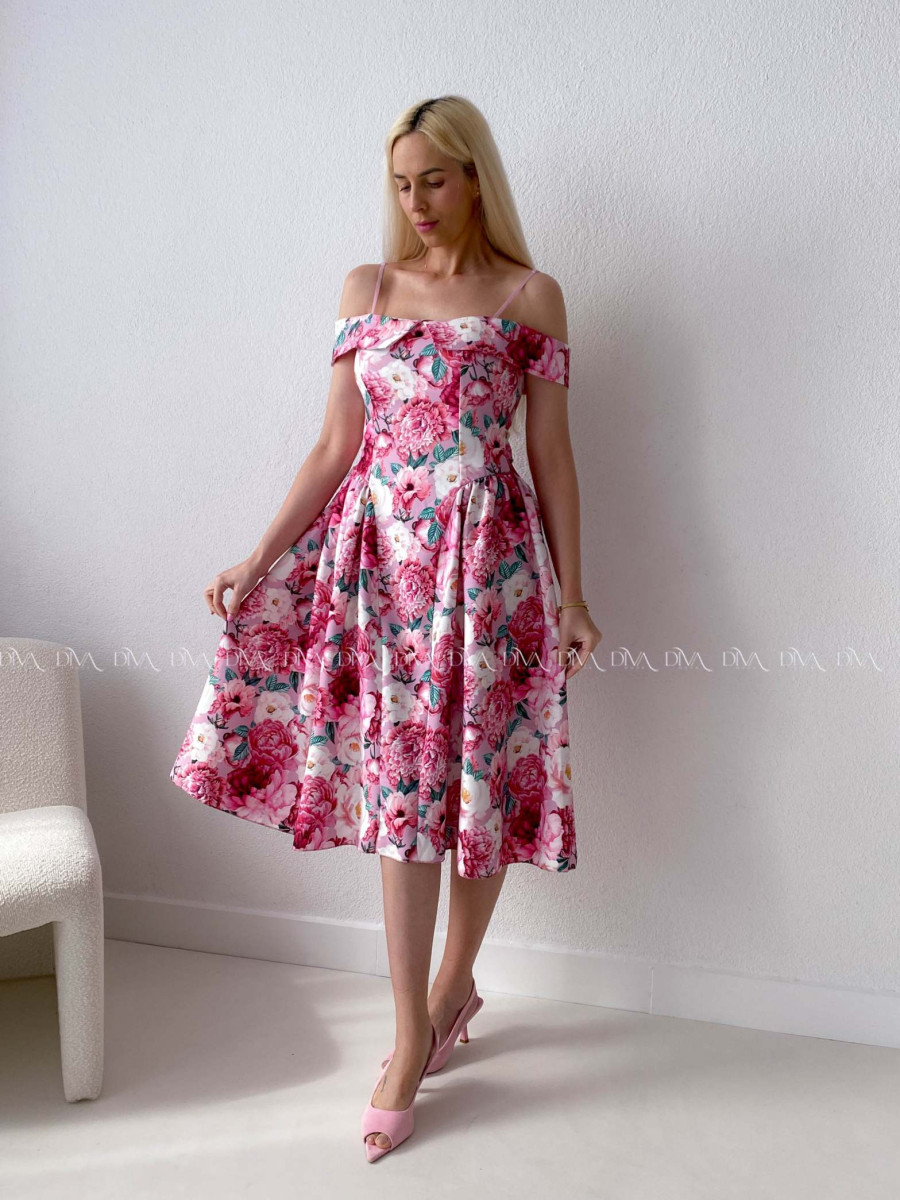 Elegantné midi šaty so spadnutými ramenami Peonie AB 141