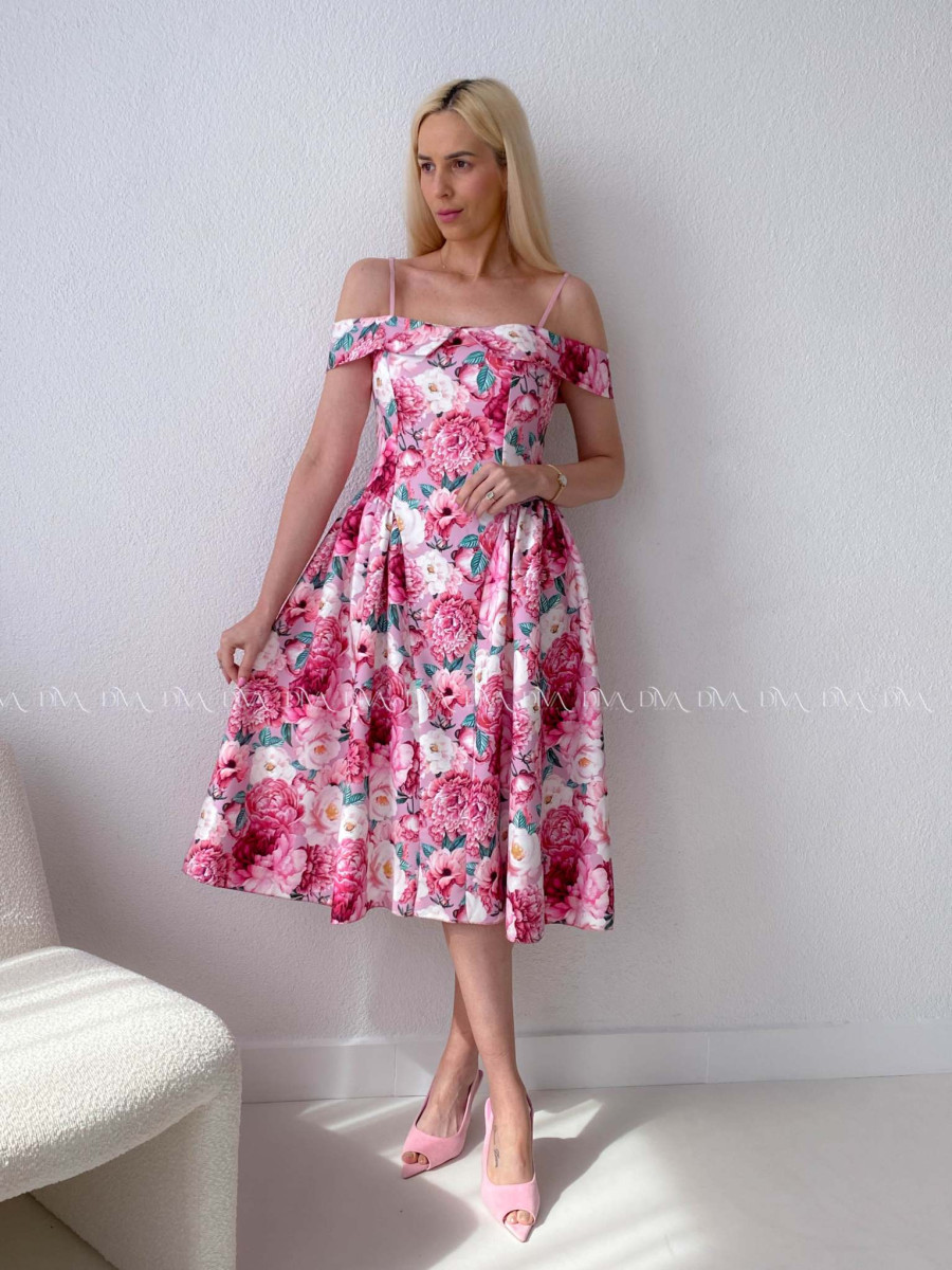Elegantné midi šaty so spadnutými ramenami Peonie AB 141