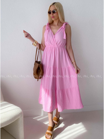 Mušelínové maxi šaty s viazaním na ramenách ružové AB 159