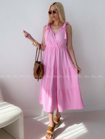 Mušelínové maxi šaty s viazaním na ramenách ružové AB 159