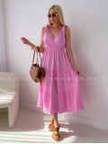 Mušelínové maxi šaty s viazaním na ramenách ružové AB 159