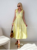 Mušelínové maxi šaty s viazaním na ramenách žlté AB 159