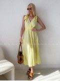 Mušelínové maxi šaty s viazaním na ramenách žlté AB 159